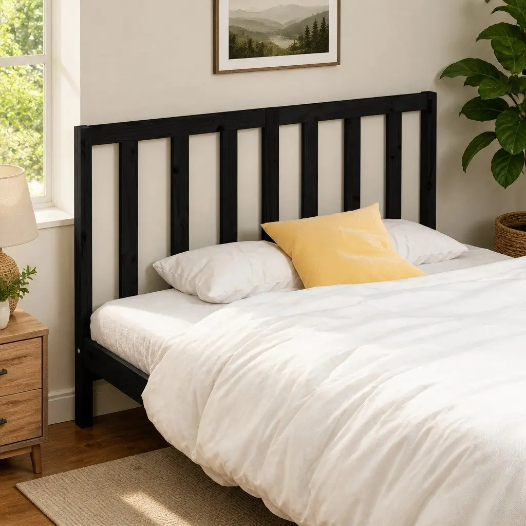 Wooden Bed Headboard Black 141cm Solid Pine Wood
