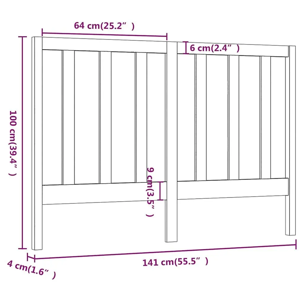 Wooden Bed Headboard Black 141cm Solid Pine Wood
