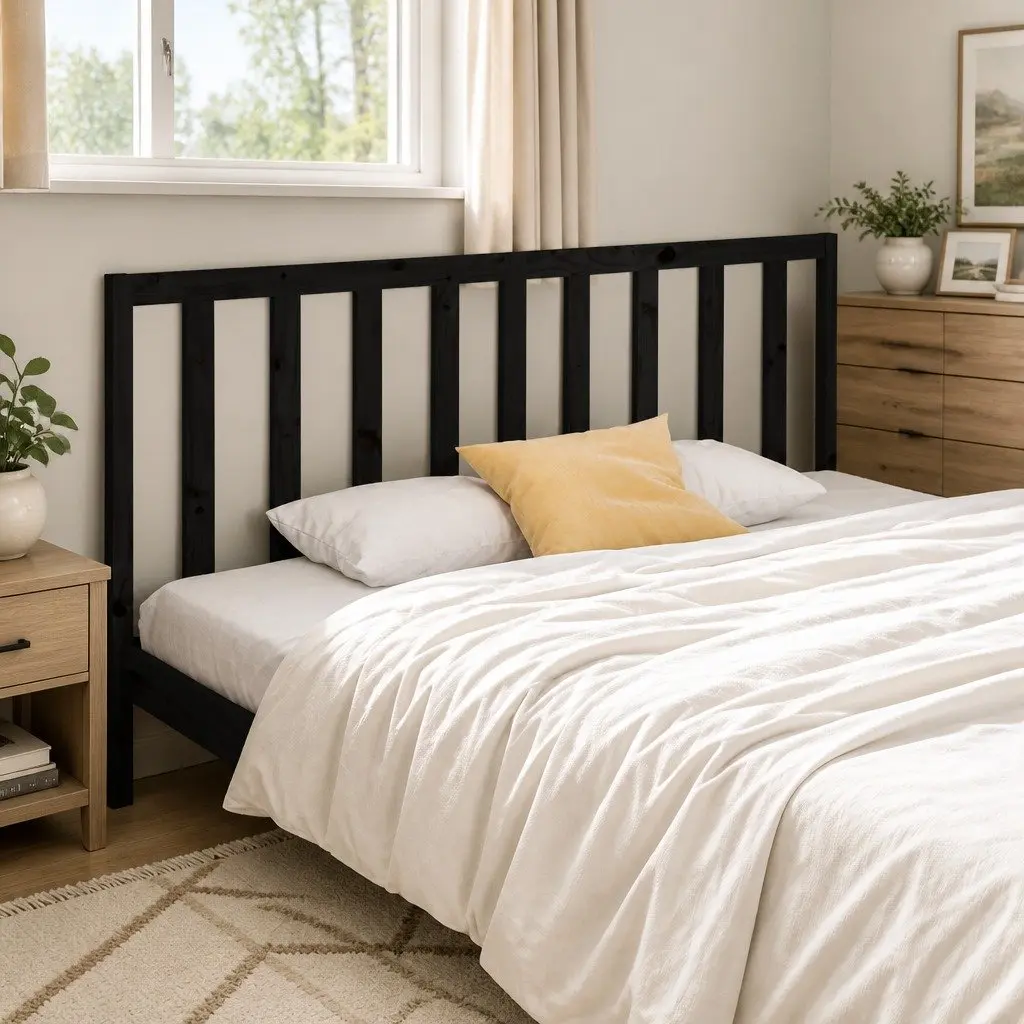 Pine Wood Bed Headboard Black 186cm Rustic Bedroom Furniture Decor