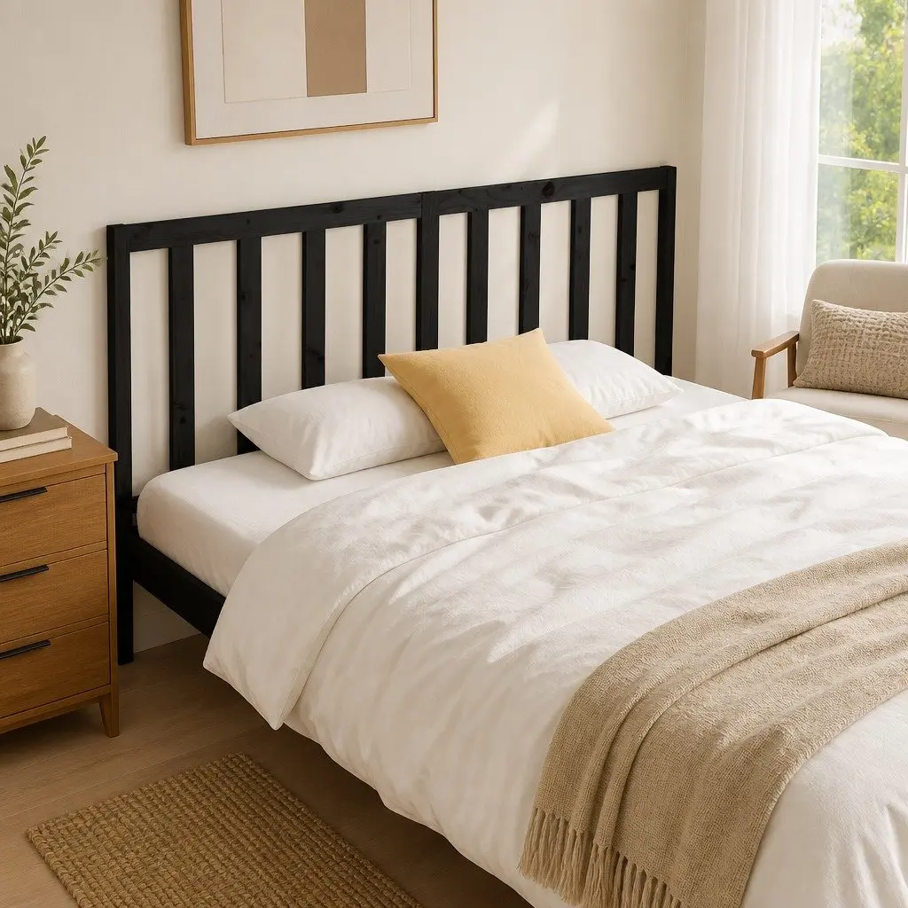 Solid Pine Wood Bed Headboard Black 186cm Bedroom Furniture