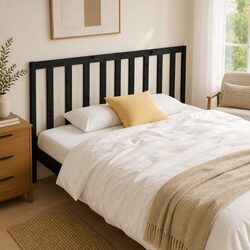 Stylish Black Solid Pine Wood Bed Headboard 186cm