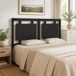 Rustic Black Solid Pine Wood Bed Headboard 140.5 cm