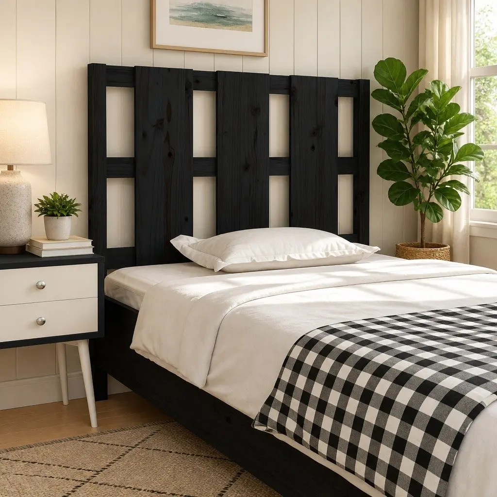 Bed Headboard Black 95.5 cm Solid Wood Pine Bedroom Furniture Wall Mount