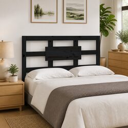 Rustic Solid Pine Wood Bed Headboard 95.5cm Black
