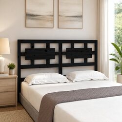 Rustic Black Solid Pine Wood Bed Headboard 140.5 cm