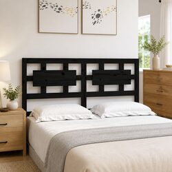 Solid Wood Pine Black Bed Headboard 185.5 cm