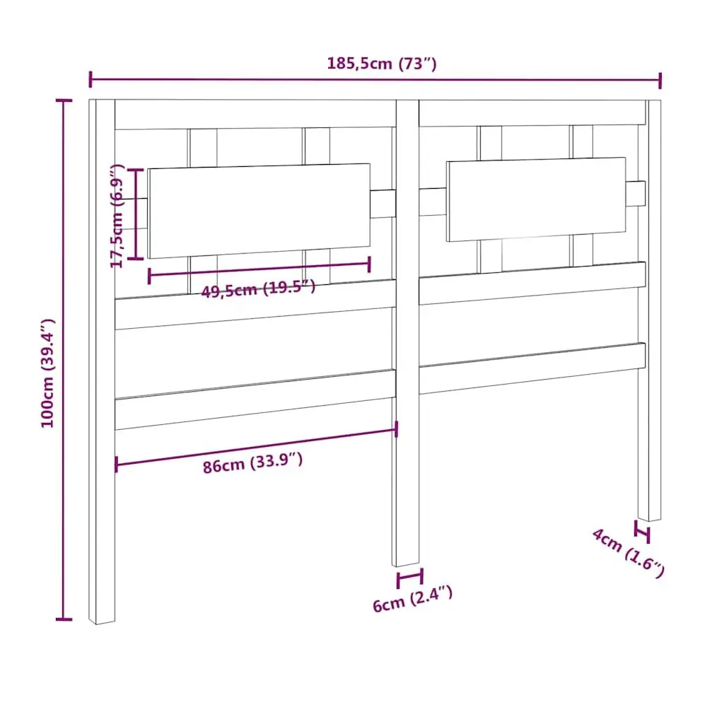 Bed Headboard Black 185.5 cm Solid Wood Pine Wooden