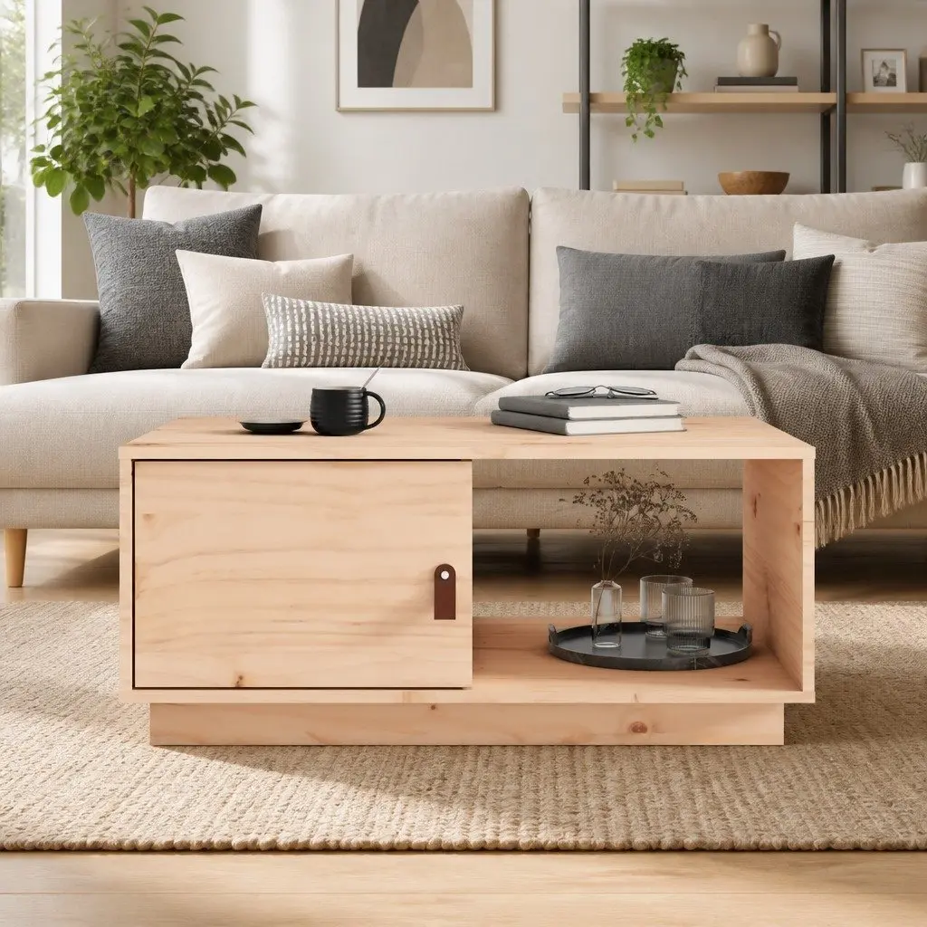 Coffee Table Modern 80x50x35.5 cm Solid Pine Wood with Storage Compartments