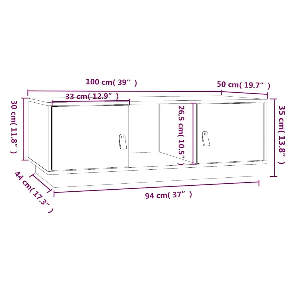 Coffee Table Modern 100x50x35 cm Solid Pinewood with Storage Compartments