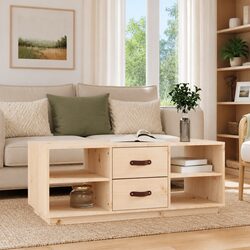Rustic Solid Pine Coffee Table with Storage 100x50x41 cm