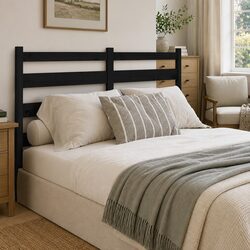 Black Slatted Pine Bed Headboard 141cm for Modern Rooms