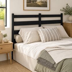 Modern Black Pine Bed Headboard 186 cm with Slatted Design