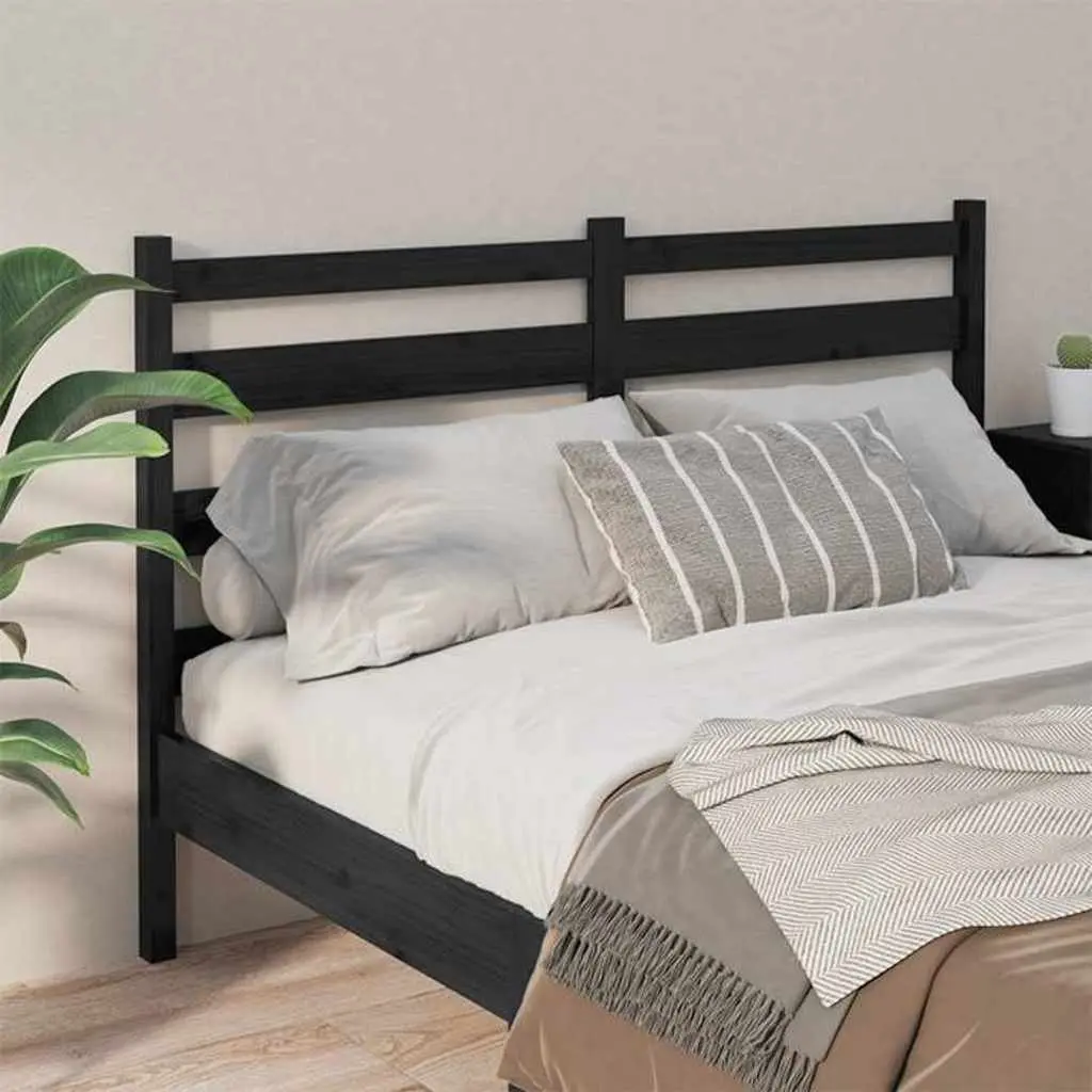 Bed Headboard Black 186 cm Solid Wood Pine Slatted Design Modern Bedroom