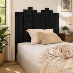 Elegant Black Solid Pine Wood Bed Headboard 96 cm