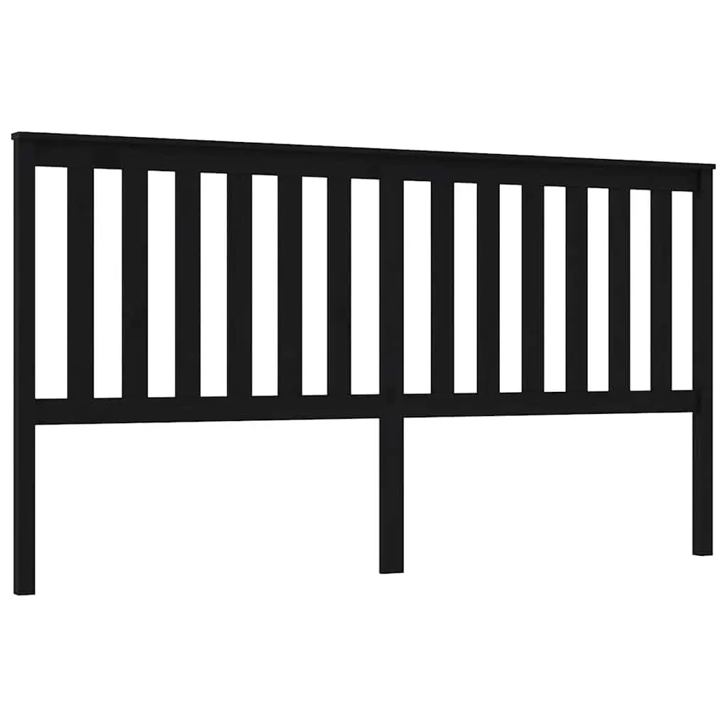 Bed Headboard Slatted 186cm Black Solid Pine Wood Modern Furniture