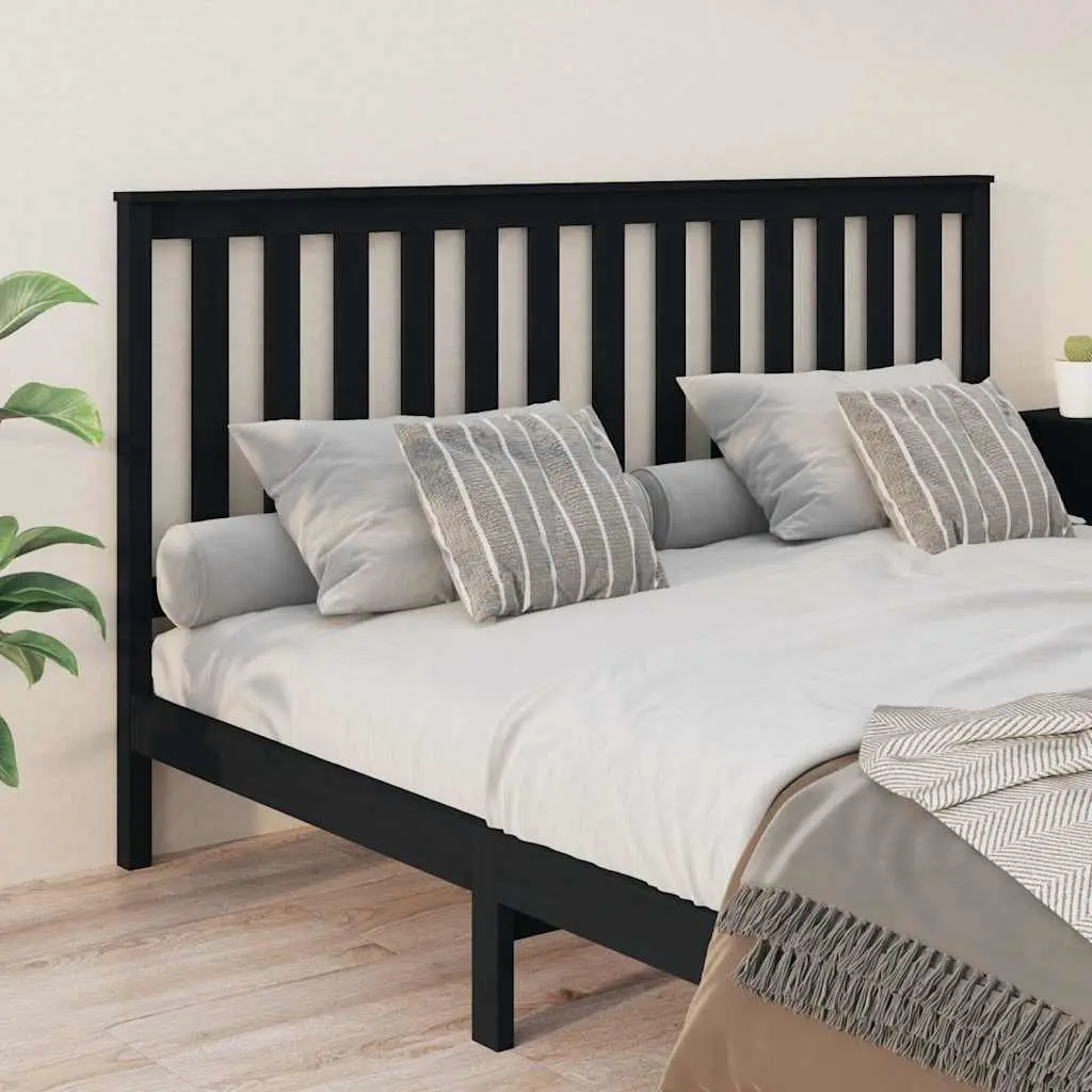 Bed Headboard Slatted 186cm Black Solid Pine Wood Modern Furniture