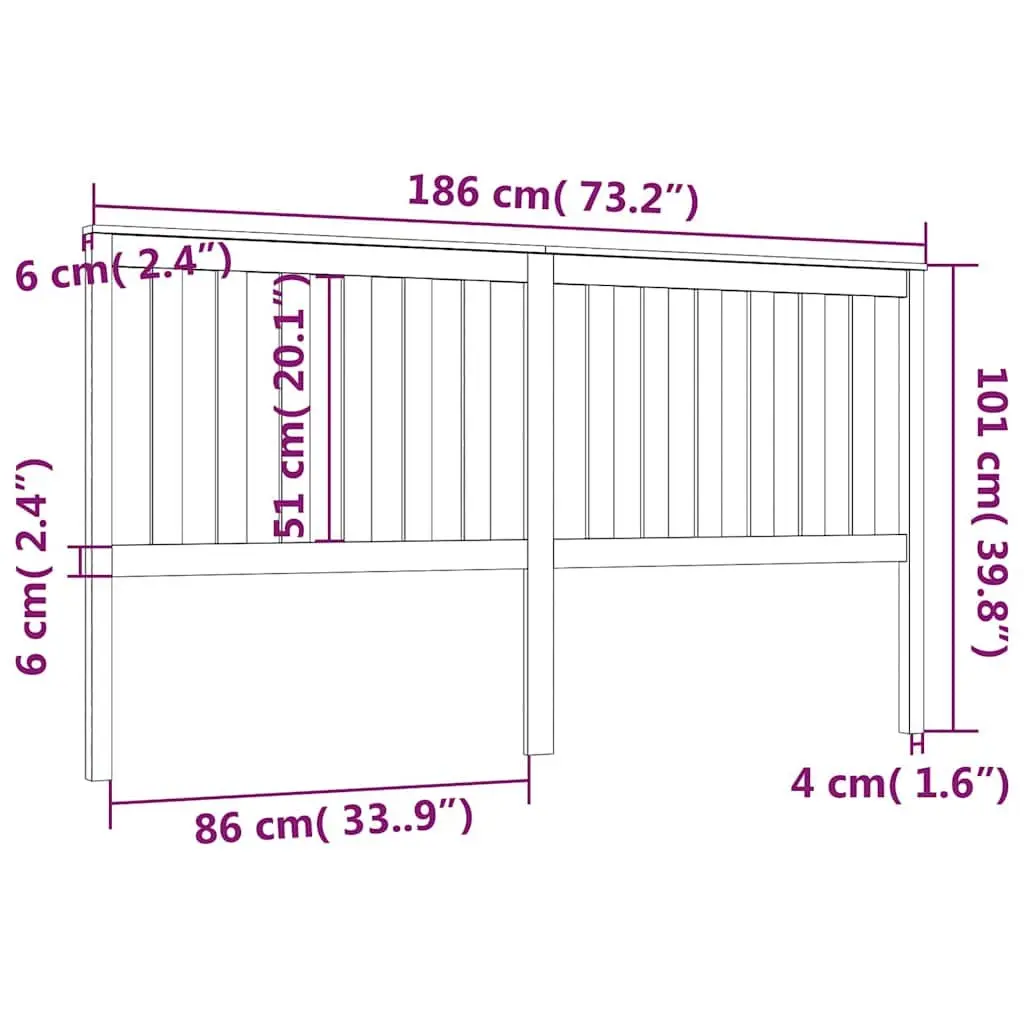 Bed Headboard Slatted 186cm Black Solid Pine Wood Modern Furniture