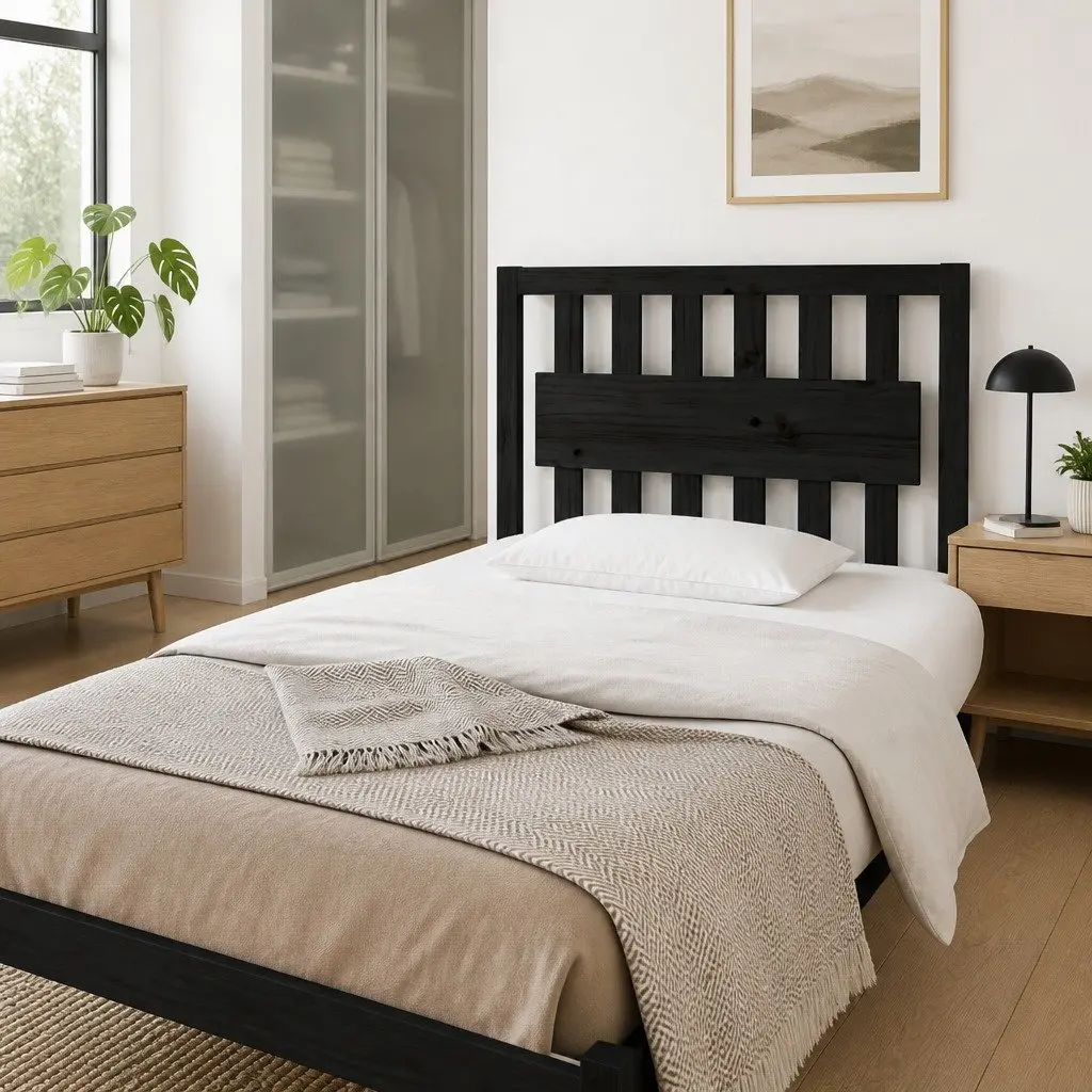 Bed Headboard Rustic Black 95.5cm Solid Pine Wood