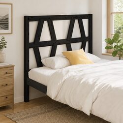 Black Solid Pine Wood Bed Headboard 96 cm Slatted Design