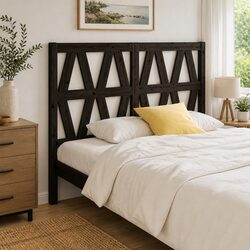 Stylish Black Slatted Headboard in Solid Pine Wood