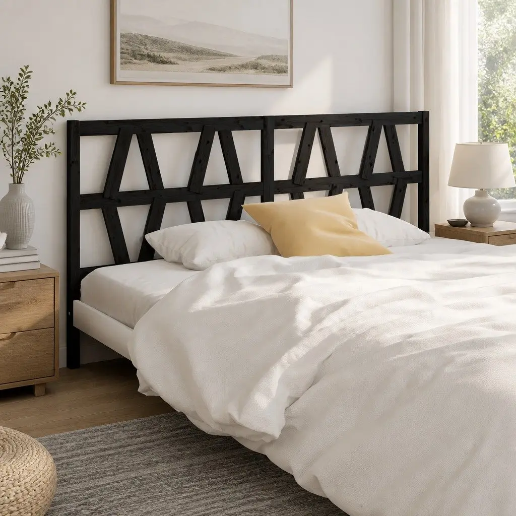 Bed Headboard Black 186 cm Solid Wood Pine Slatted Design Bedroom Furniture
