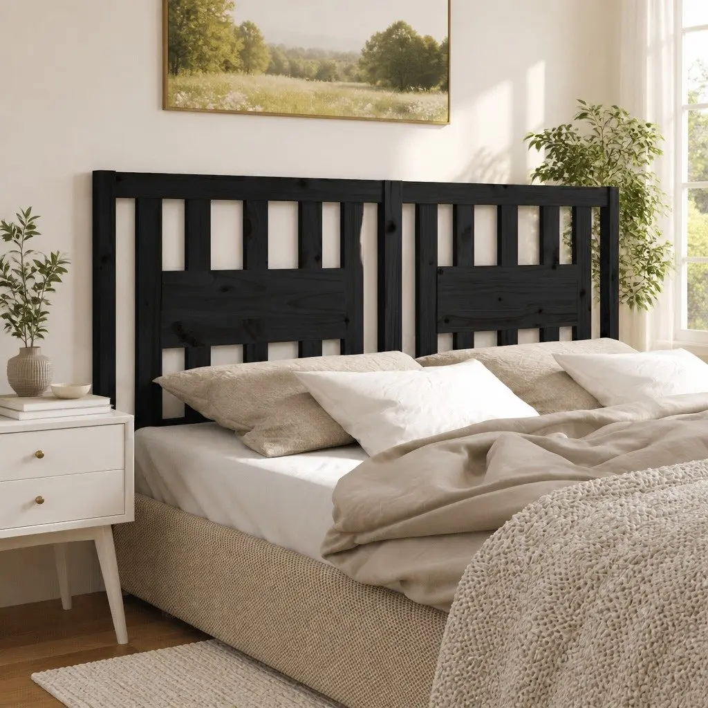 Wooden Headboard Black 141 cm Solid Pine Wood