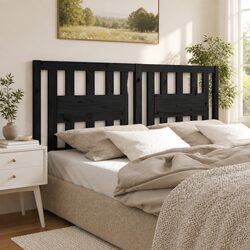 Charming Black Solid Pine Wood Bed Headboard 141 cm