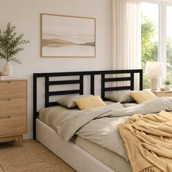 Stylish Black Wooden Bed Headboard in Solid Pine