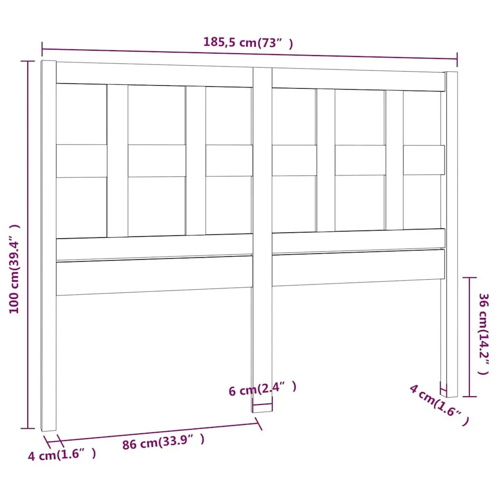 Black Solid Pine Wood Headboard 185.5cm for Bedrooms