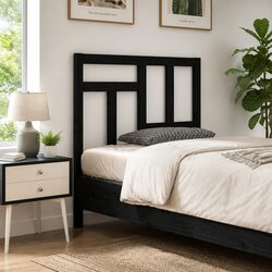 Modern Slatted Black Bed Headboard 95.5cm Pine Wood