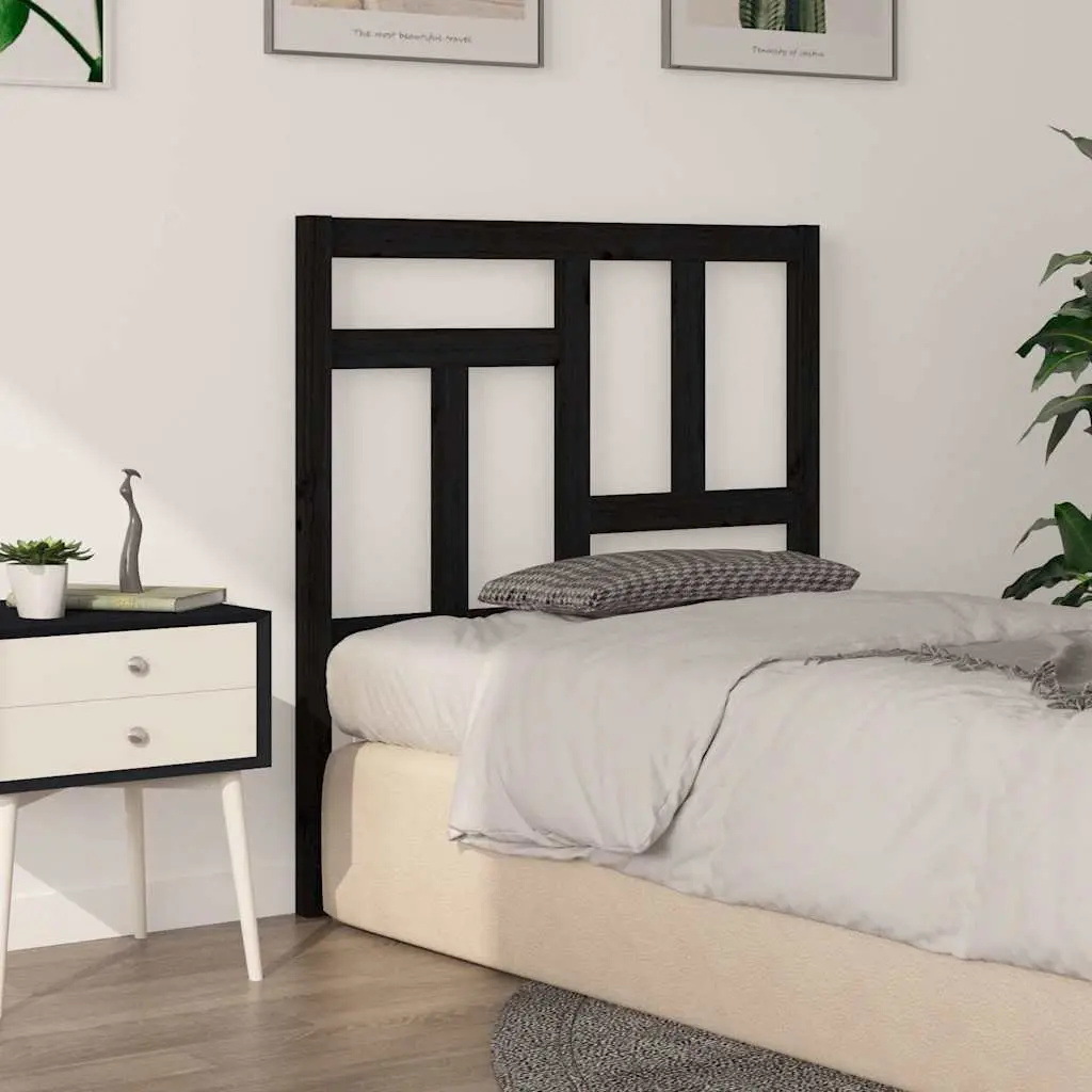 Bed Headboard Black 95.5cm Solid Pine Wood Slatted Modern Bedroom Furniture