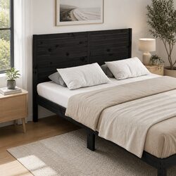 Black Slatted Pine Wood Bed Headboard 186cm