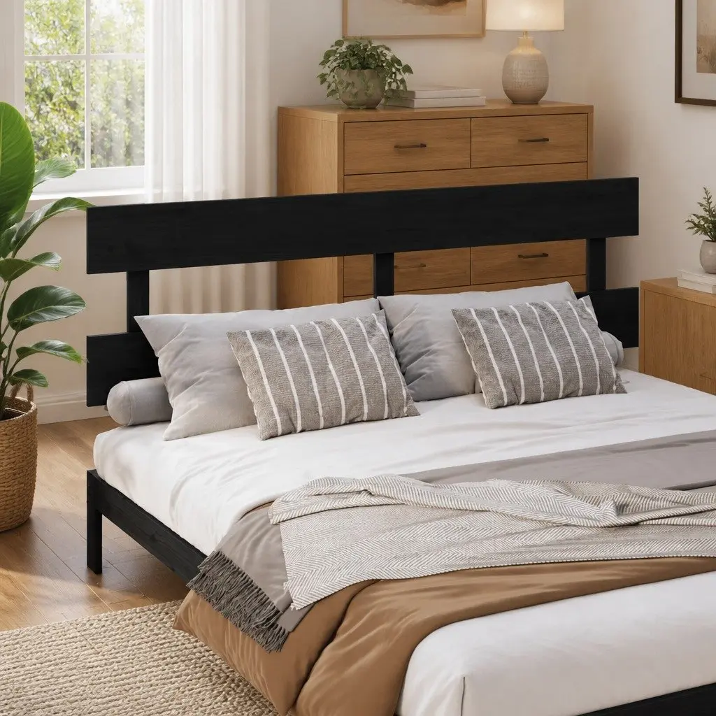 Bed Headboard Black 184cm Solid Pine Wood Bedroom Furniture
