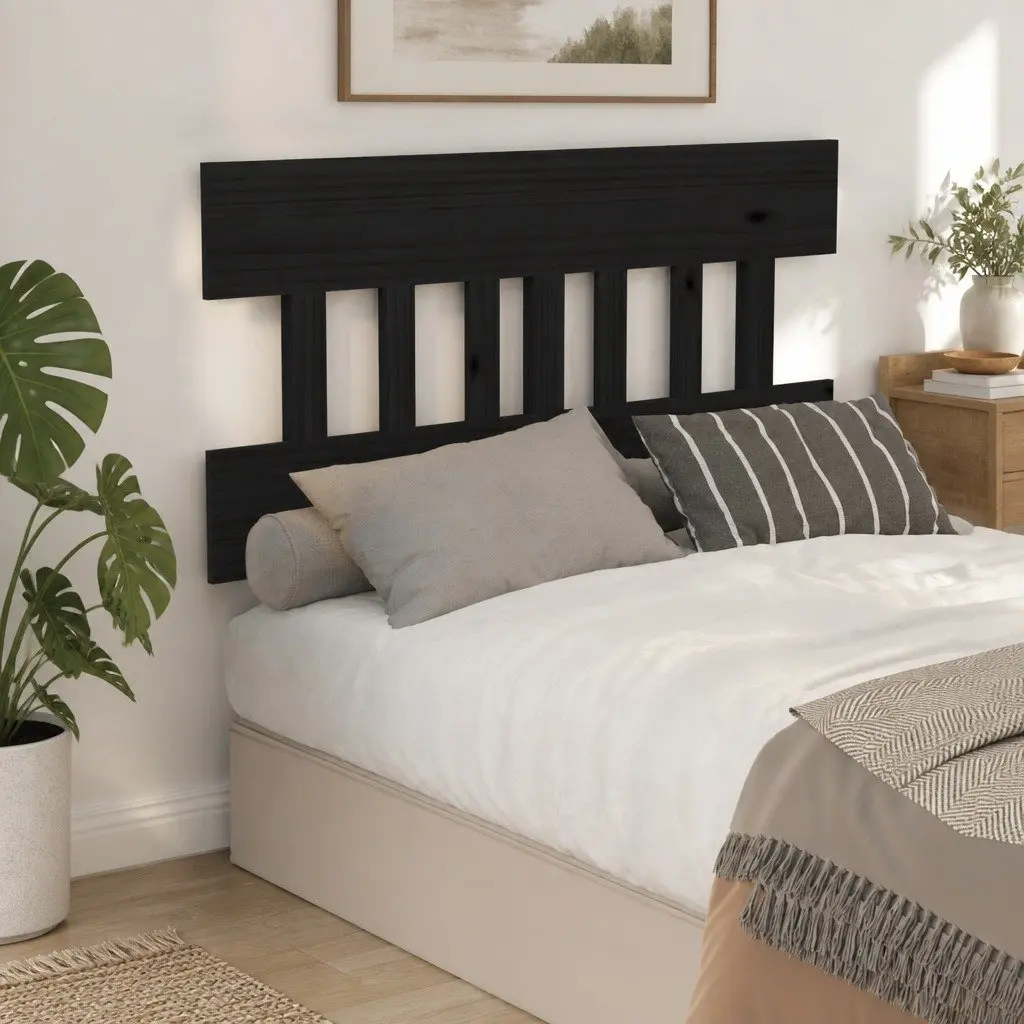 Bed Headboard Black 183.5 cm Solid Pine Wood