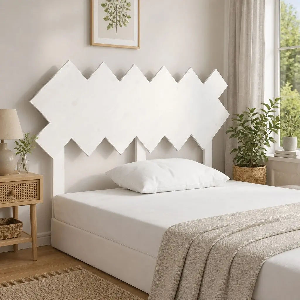 Solid Pine Wood Bed Headboard 132 cm White Wall Mount Rustic Style