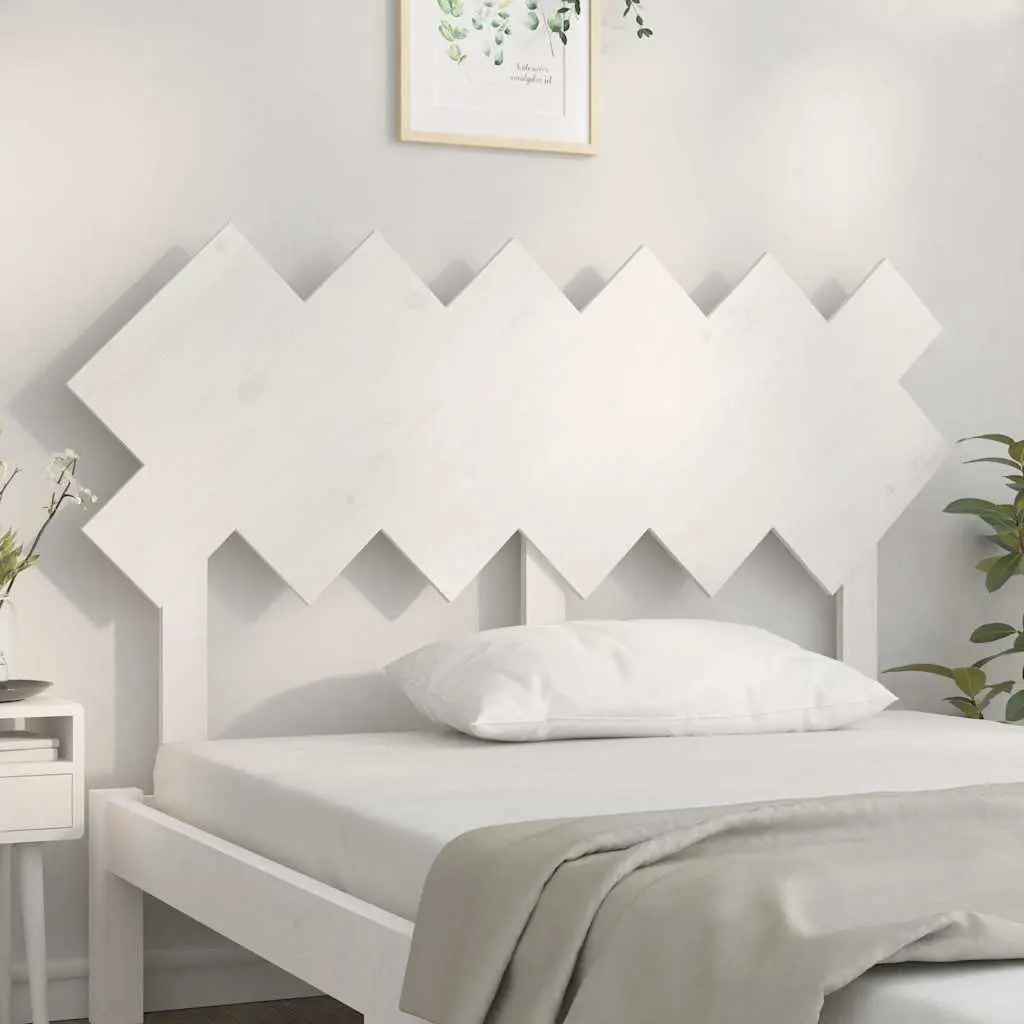 Solid Pine Wood Bed Headboard 132 cm White Wall Mount Rustic Style
