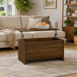 Lift Top Coffee Table in Brown Oak with Storage