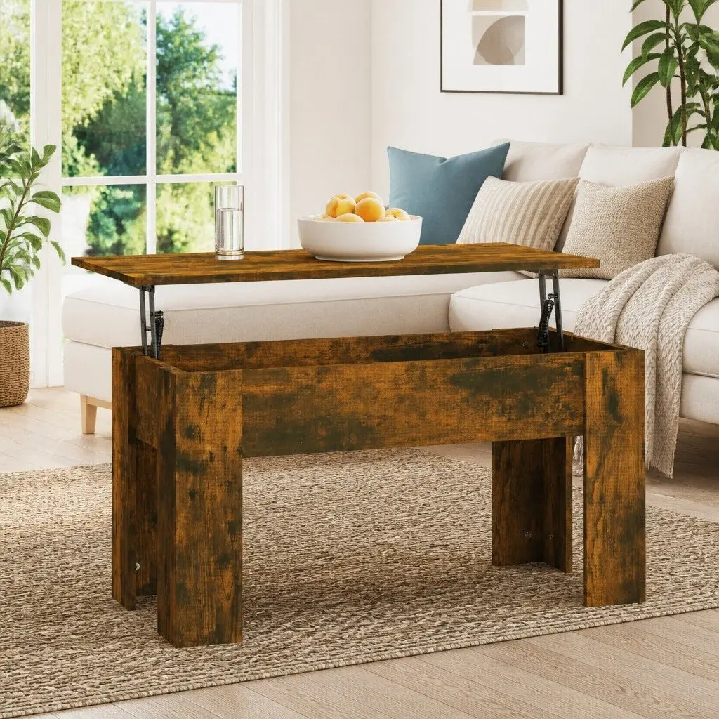 Lift Top Coffee Table Brown Engineered Wood Living Room Storage Desk Furniture
