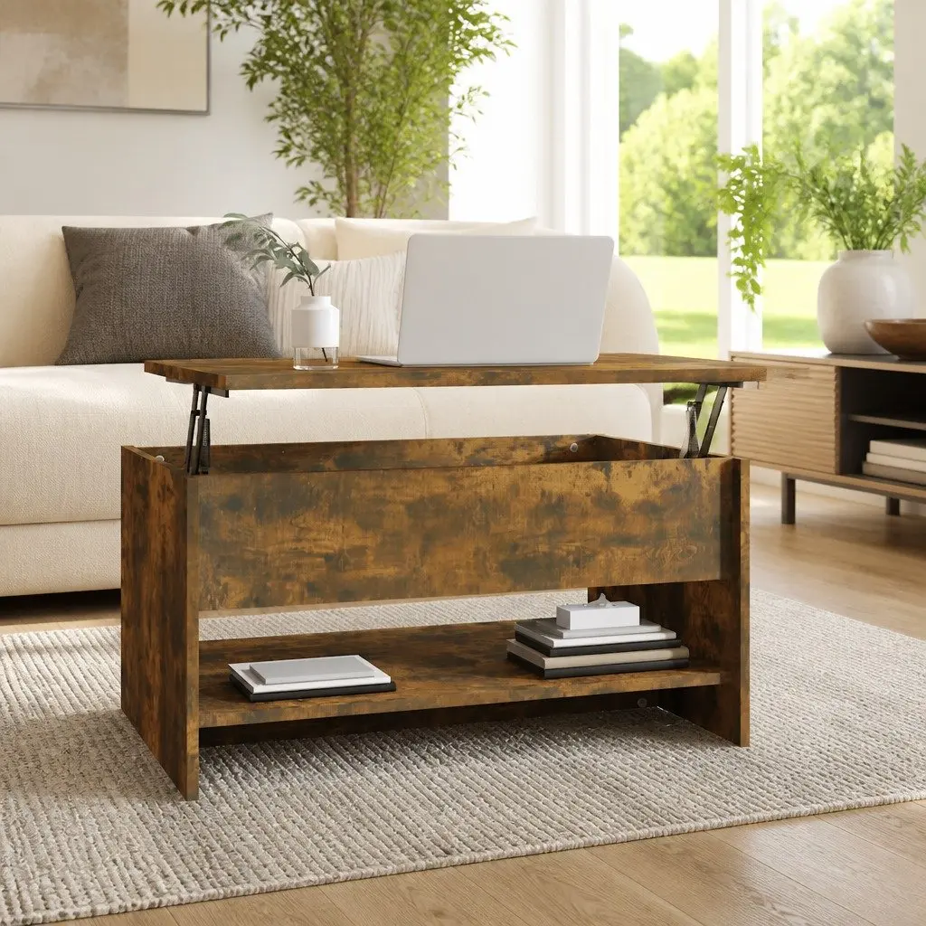 Coffee Table Smoked Oak Adjustable Liftable Top Engineered Wood