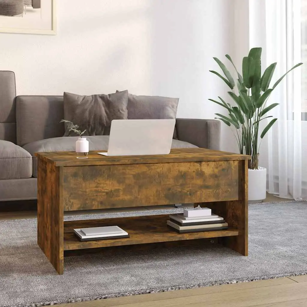 Coffee Table Smoked Oak Adjustable Liftable Top Engineered Wood