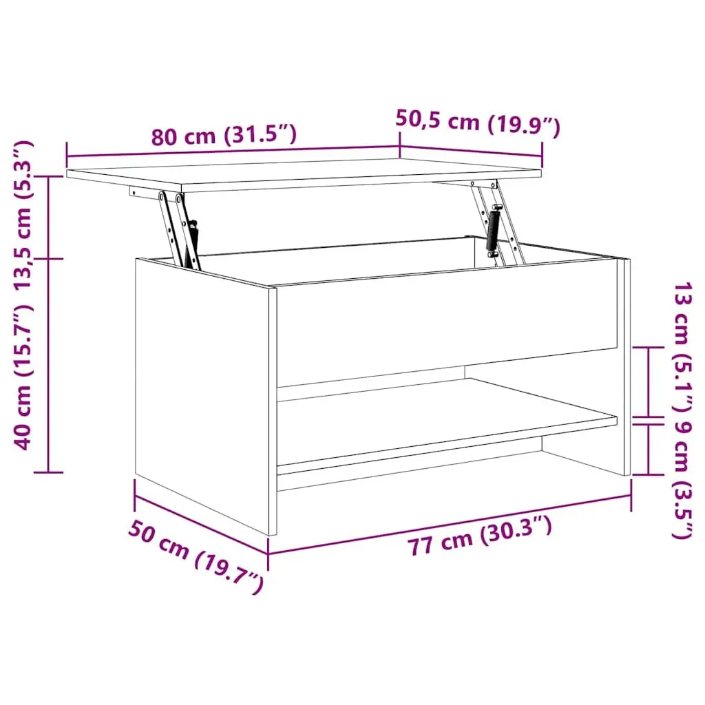 Coffee Table Smoked Oak Adjustable Liftable Top Engineered Wood