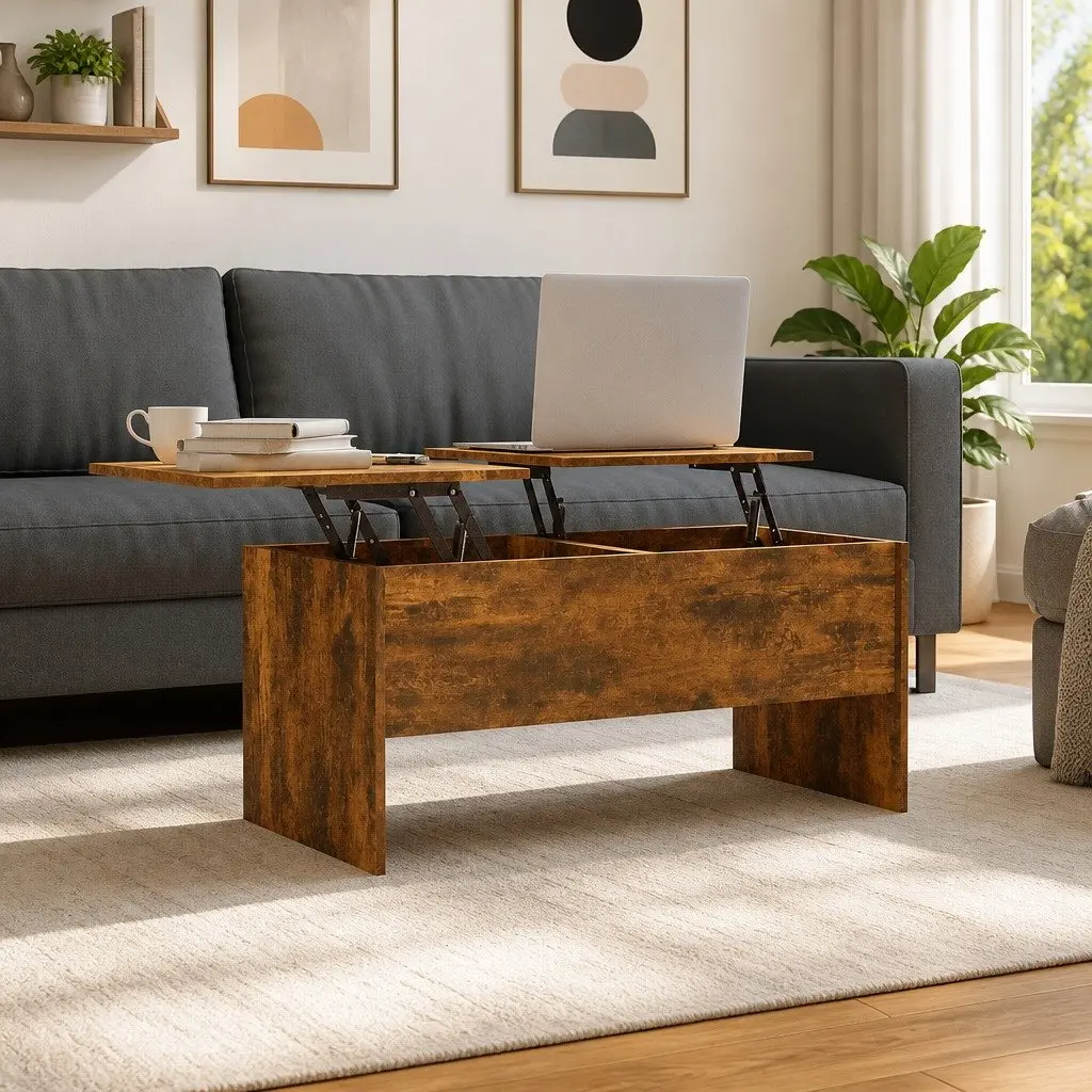 Lift-Top Coffee Table with Storage in Brown