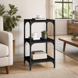 3-Tier Black Book Cabinet with Steel Frame