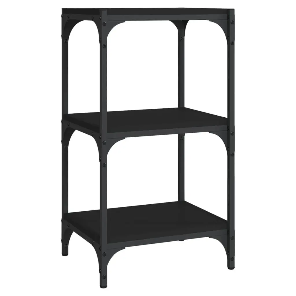 3-Tier Black Storage Shelf Engineered Wood Steel Frame Book Cabinet