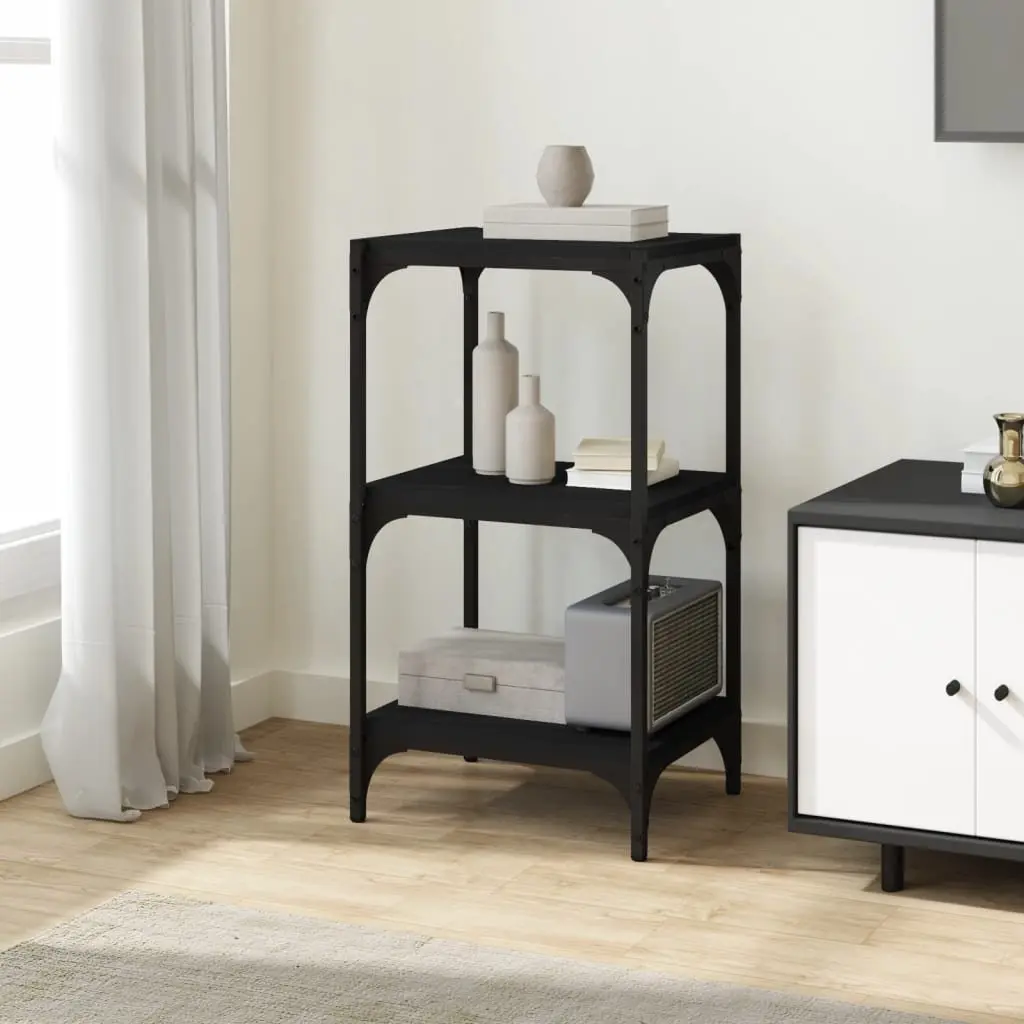 3-Tier Black Storage Shelf Engineered Wood Steel Frame Book Cabinet