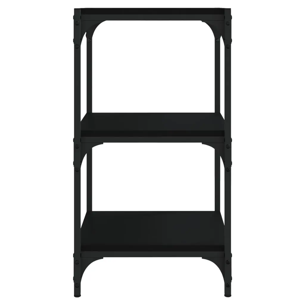 3-Tier Black Storage Shelf Engineered Wood Steel Frame Book Cabinet