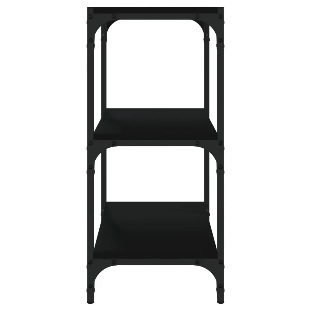3-Tier Black Storage Shelf Engineered Wood Steel Frame Book Cabinet