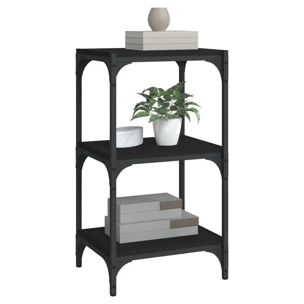 3-Tier Black Storage Shelf Engineered Wood Steel Frame Book Cabinet