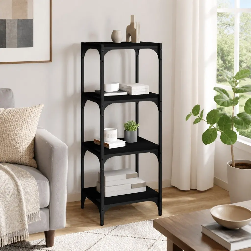 Book Cabinet Industrial Style Black 40x33x100 cm Engineered Wood with Steel Frame 4 Shelf Storage Shelving Unit