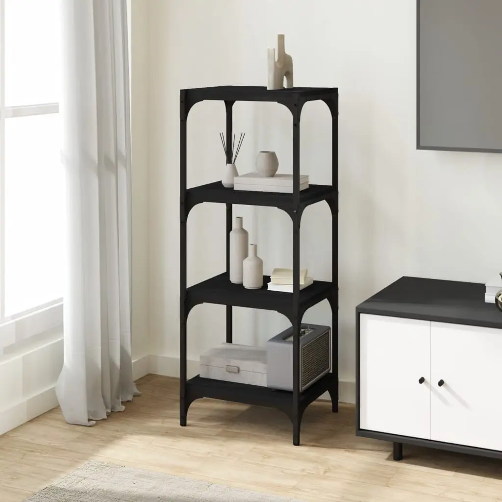 Book Cabinet Industrial Style Black 40x33x100 cm Engineered Wood with Steel Frame 4 Shelf Storage Shelving Unit